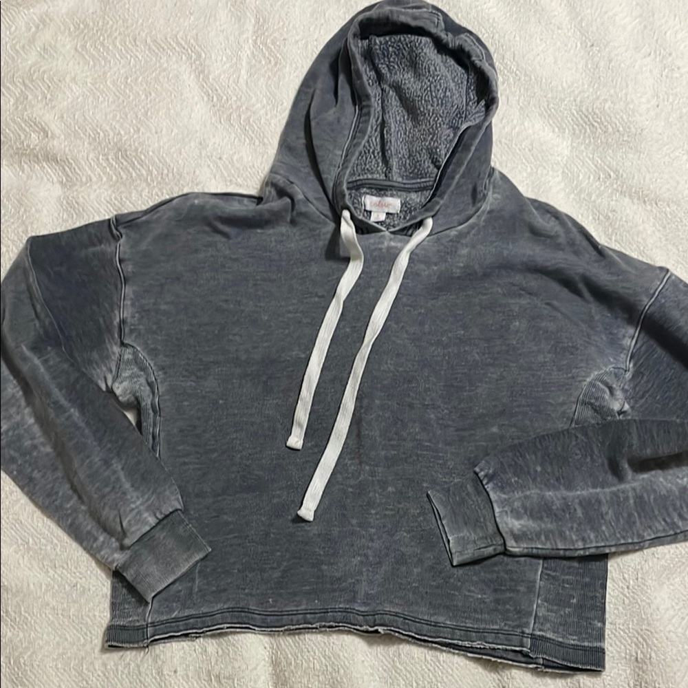 Colsie Gray Sweater with Vintage Look and Hood